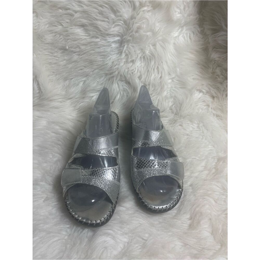 David Tate leather Silver Metallic Strappy Open-Toe slides Sandals SZ11